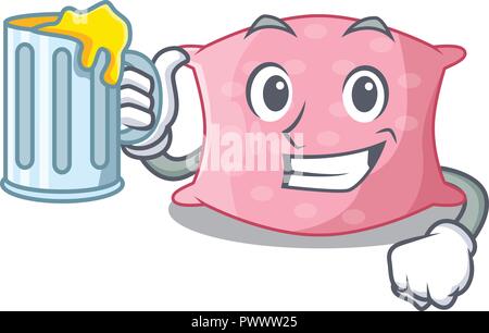 With juice cartoon cute pillow next to bed Stock Vector