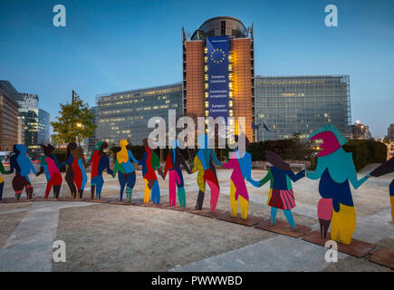 Enlightened Universe Geveva, European Commission building behind in Brusseles, Belgium Stock Photo
