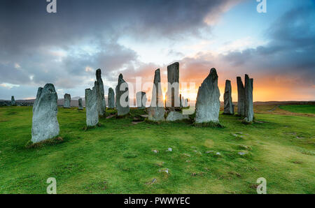 Sunset at the Callanish Stones on the Isle of Lewis in the Outer Hebrides in Scotland Stock Photo