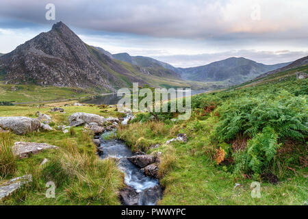 Mount Tryfan in the Ogwen Valley on Snowdonia National Park in Wales Stock Photo