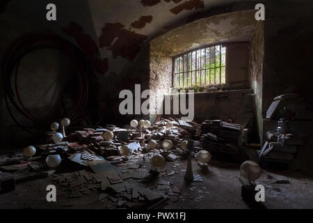 Interior view of the cellar in an abandoned castle in France. Stock Photo