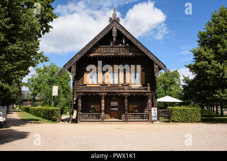 Potsdam. Berlin. Germany. Traditional Russian timber house in the settlement of Alexandrowka, a 19th century Russian colony in Potsdam. House No. 1, s Stock Photo