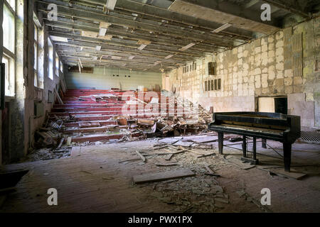 Interior view of the abandoned music school in Chernobyl, Ukraine. Stock Photo