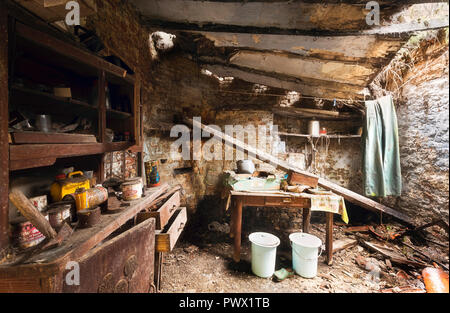 Interior view of a storage room of an abandoned house. Stock Photo