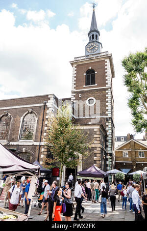 London England,UK,West End St James's Piccadilly Church,St James-in-the-Fields,Anglican Church parish,exterior,Christopher Wren,clock tower,Market,foo Stock Photo