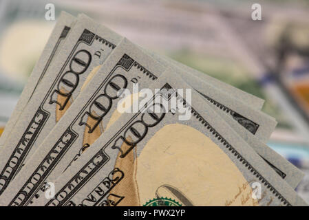 One hundred dollar bills close-up Stock Photo