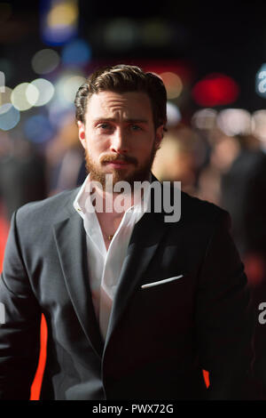 Aaron Taylor Johnson arrives at the European premiere of Outlaw King at Cineworld, Leicester Square for the 62nd BFI London Film Festival. PRESS ASSOCIATION Photo. Picture date: Wednesday October 17, 2018. Stock Photo