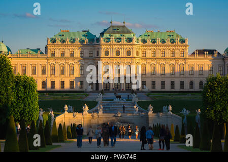 Baroque palace Vienna Austria, view on a summer evening of the Schloss Belvedere in Vienna - one of the finest Baroque palaces in Europe. Stock Photo