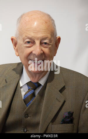 French Fauvist artist Andre Brasilier, age 90, attended the opening of his exhibition of recent works at the Opera Gallery in London, accompanied by h Stock Photo