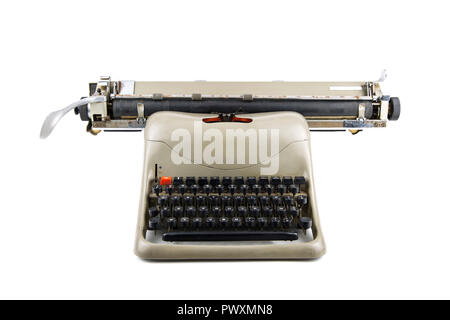front view of a vintage typewriter isolated in white background Stock Photo