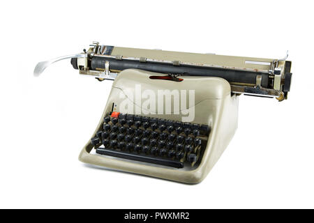 front view of a vintage typewriter isolated in white background Stock Photo