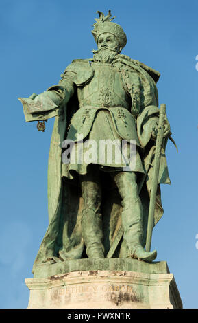 Budapest, Hungary - 8 august 2018: statue of Gabor Bethlen Prince of Transylvania in Heroes Square Stock Photo