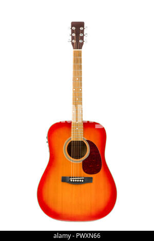 isolated in white portrait of an electrified acoustic guitar