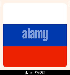 Russian Federation square flag button, social media communication sign, business icon. Stock Vector