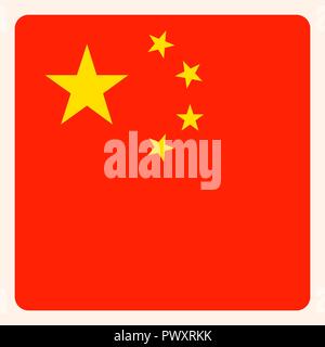 China square flag button, social media communication sign, business icon. Stock Vector
