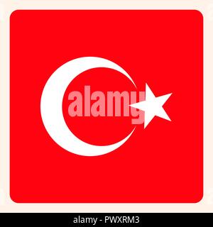 Turkey square flag button, social media communication sign, business icon. Stock Vector