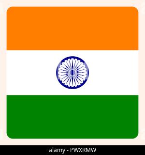 India square flag button, social media communication sign, business icon. Stock Vector