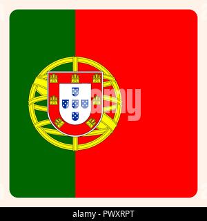 Portugal square flag button, social media communication sign, business icon. Stock Vector