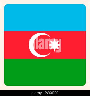 Azerbaijan square flag button, social media communication sign, business icon. Stock Vector