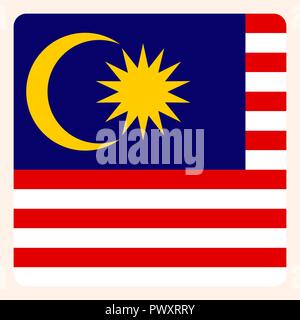 Malaysia square flag button, social media communication sign, business icon. Stock Vector