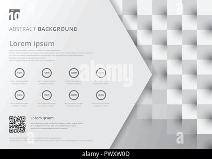 Template layout white and gray geometric squares pattern. Chessboard background. You can use for brochure, poster, flyer, leaflet, cover book. banner. Stock Vector