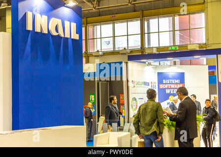 Bologna, Italy.  17th October, 2018. visitors visit the fair.  AMBIENTE LAVORO is the first Italian fair dedicated to safety and health at work. GoneWithTheWind/Alamy Live News Stock Photo