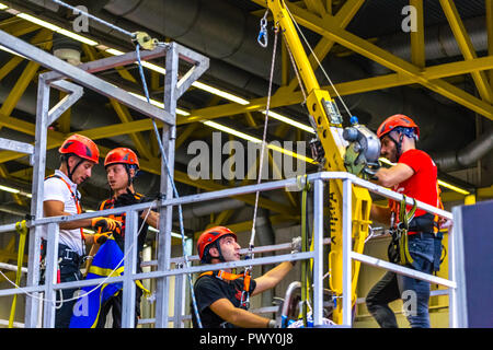 Bologna, Italy.  17th October, 2018. stuntmen preparing for show. AMBIENTE LAVORO is the first Italian fair dedicated to safety and health at work. GoneWithTheWind/Alamy Live News Stock Photo