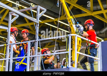 Bologna, Italy.  17th October, 2018. stuntmen preparing for show. AMBIENTE LAVORO is the first Italian fair dedicated to safety and health at work. GoneWithTheWind/Alamy Live News Stock Photo