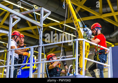 Bologna, Italy.  17th October, 2018. stuntmen preparing for show. AMBIENTE LAVORO is the first Italian fair dedicated to safety and health at work. GoneWithTheWind/Alamy Live News Stock Photo