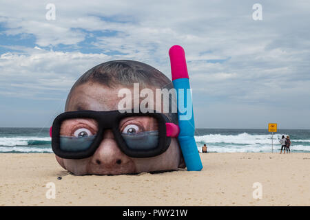 Tamarama Beach, Sydney Australia, 18th Oct 2018 Sculpture by the Sea, Tamarama Beach,the world’s largest annual, free-to-the-public, outdoor sculpture exhibition, had its media launch  in Tamarama Beach Park today.  At the launch, the recipient of the Aqualand Sculpture Award, which has increased to $70,000 this year will be announced.  The launch will provide a first look at Credit: Paul Lovelace/Alamy Live News Stock Photo