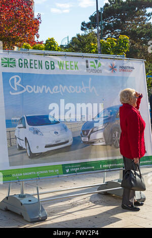 Bournemouth, Dorset UK. 18th Oct 2018. The very latest in electric and ultra-low emission vehicles (ULEVs) are showcased in Bournemouth Square as part of the government's Green GB Week (Green Great Britain week) to celebrate Clean Growth and promote the most advanced, environmentally friendly and cost-effective models of electric vehicles using the latest innovative technology from some of the world’s leading vehicle manufacturers. Credit: Carolyn Jenkins/Ģ����ý Live News Stock Photo