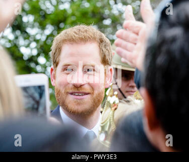 Melbourne, Australia. 18th Oct 2018. Duke and Duchess of Sussex visit Melbourne, Australia 18 Oct 2018  Harry greets well wishers in the crowd. Credit: Robyn Charnley/Alamy Live News Stock Photo