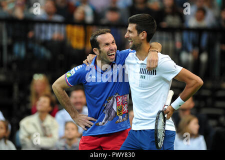 Prague, Czech Republic. 18th Oct, 2018. Double winner of Davis Cup Radek Stepanek say goodbye to his tennis career on October 18 at the O2 arena in Prague in the Czech Republic. The main star guest of the event will be the former first player of the world and Wimbledon champion Serbia's Novak Djokovic Credit: Slavek Ruta/ZUMA Wire/Alamy Live News Stock Photo