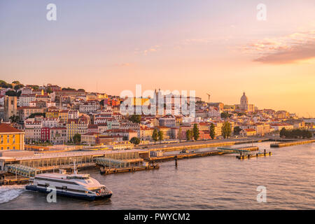 Early morning Lisbon Portugal skyline with the national pathenon and the church and monastry of Church of São Vicente of Fora prominent Stock Photo