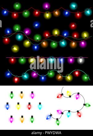 Garland of colorful glowing Christmas lights. Set of  light bulbs. Stock Vector