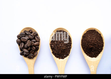 wooden spoons filled with coffee bean 