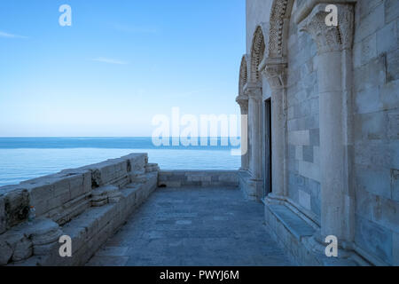 Trani Italy. View of the Adriatic Sea, viewed from the entrance to Trani Cathedral. Stock Photo