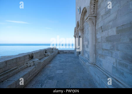 Trani Italy. View of the Adriatic Sea, viewed from the entrance to Trani Cathedral. Stock Photo