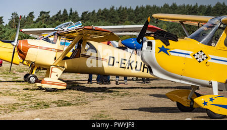 Gifhorn, Germany, September 16, 2018: Historic and no longer completely new single-engine aircraft on the ground Stock Photo
