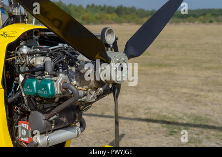 Gifhorn, Germany, September 16, 2018: Detsil view of the engine of a gyrocopter Stock Photo