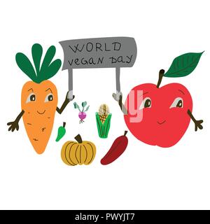 World vegan day. International november holiday. Stock Vector