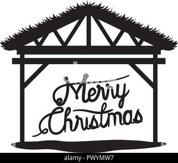 wooden stable manger with merry christmas text Stock Vector