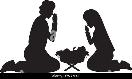 holy family silhouettes manger characters Stock Vector