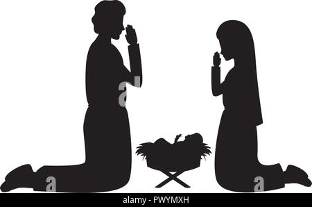 holy family silhouettes manger characters Stock Vector