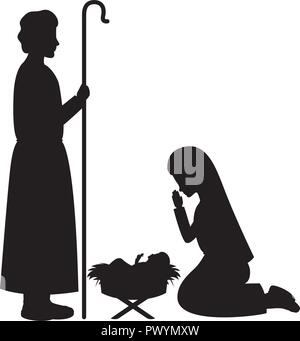 holy family silhouettes manger characters Stock Vector