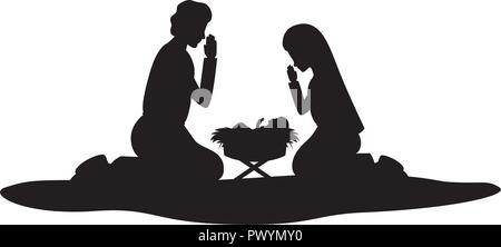 holy family silhouettes manger characters Stock Vector