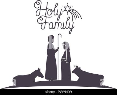 virgin mary and saint joseph with animals silhouettes Stock Vector