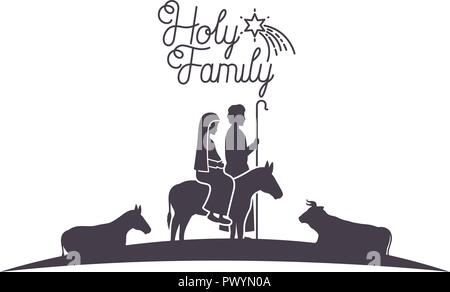 virgin mary and saint joseph with animals silhouettes Stock Vector