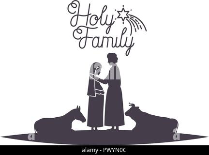 virgin mary and saint joseph with animals silhouettes Stock Vector