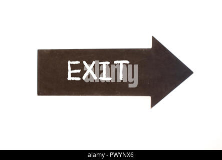Blackboard arrow shape with the word exit in chalk style text Stock Photo
